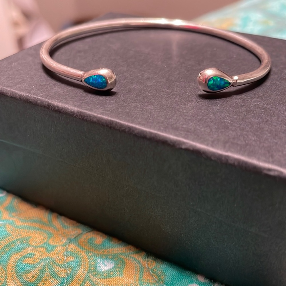 Blue fire opal sterling silver bracelet